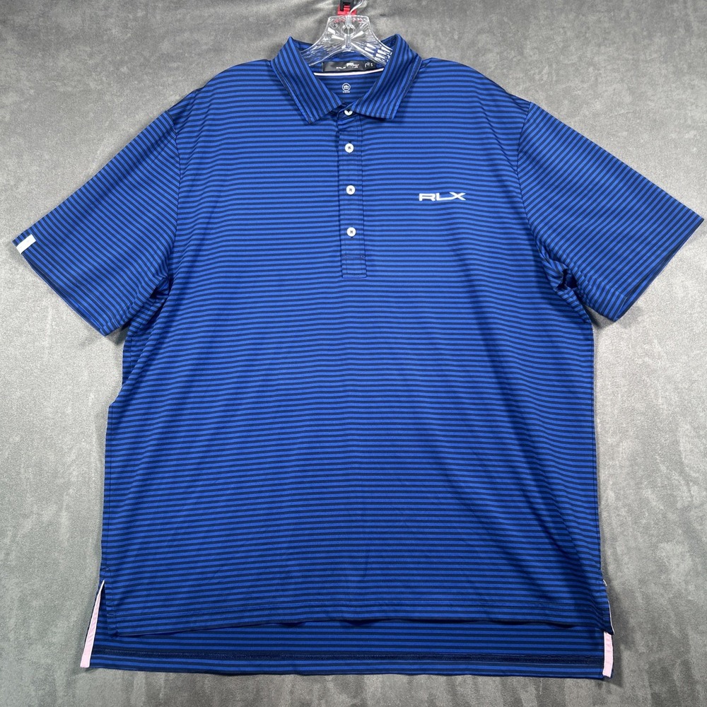 RLX Ralph Lauren Polo Shirt Mens XL Blue Striped Golf Performance